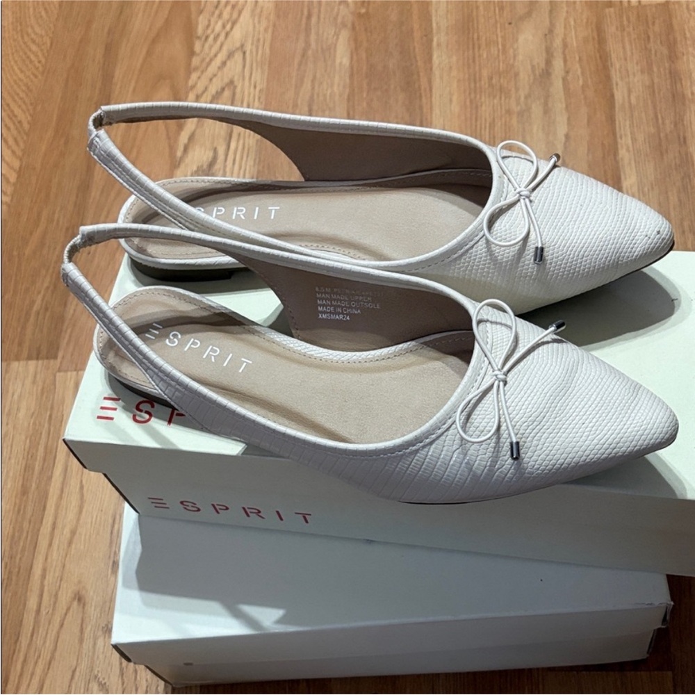 ✨ Esprit Petria Ivory Lizard Embossed Slingback Flats Bow Detail | Size 8.5M 🐆👡